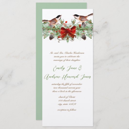 Vintage Liebesvögel Chickadee. Weihnachtsfeier Einladung (Vorne/Hinten)