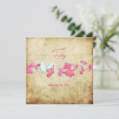Vintage Liebesvögel/farbige Blüten Einladung (Stehend Vorderseite)