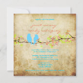 Vintage Liebesvögel/farbige Blüten Einladung (Rückseite)