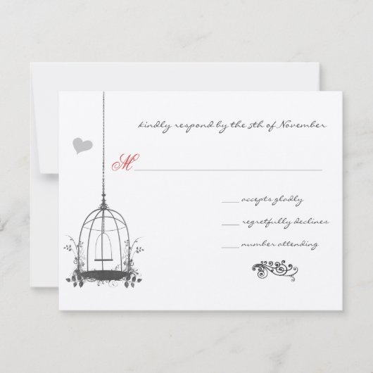 Vintage Liebesvögel Geburtstag rote Akzente Hochze RSVP Karte (Vorderseite)