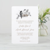 Vintage Liebesvögel Hochzeit Einladung Weiße Hinwe (Stehend Vorderseite)