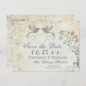 Vintage Liebesvögel Hochzeit Speichern Sie das Dat Ankündigungspostkarte (Vorne/Hinten)