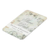Vintage Liebesvögel Hochzeit Speichern Sie das Dat Magnet (Linke Seite)