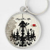 Vintage Liebesvögel Hochzeitseinladung Schlüsselanhänger (Vorne)