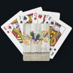 Vintage Liebesvögel Hochzeitskarte Spielkarten<br><div class="desc">Vintage Navy Love Birds Coral Cherry Blüten auf dem alten Barnholz Hochzeitskarte</div>