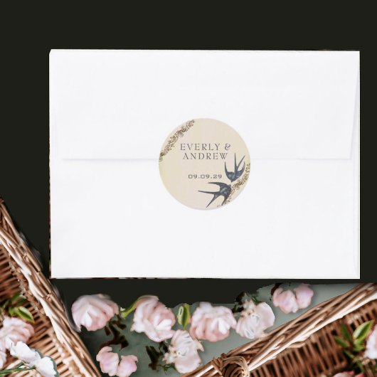 Vintage Liebesvögel Hochzeitsticker Quadratischer Aufkleber