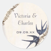 Vintage Liebesvögel Hochzeitsticker Runder Aufkleber (Vorderseite)