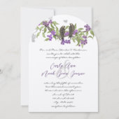 Vintage Liebesvögel Lila Blütenhochzeit Einladung (Vorderseite)