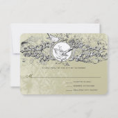 Vintage Liebesvögel Olive Musical Scroll Hochzeit RSVP Karte (Rückseite)