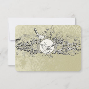 Vintage Liebesvögel Olive Musical Scroll Hochzeit RSVP Karte
