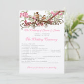 Vintage Liebesvögel Rosa Blume Hochzeit Programm (Stehend Vorderseite)
