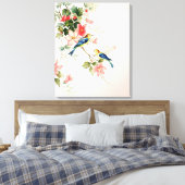 Vintage Liebesvögel | Rosa rot weiß Leinwanddruck (Insitu (Schlafzimmer))