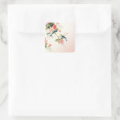 Vintage Liebesvögel | Rosa rot weiß Quadratischer Aufkleber (Tasche)