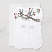 Vintage Liebesvögel sitzen in einem Baumrot-Blüten Einladung (Rückseite)