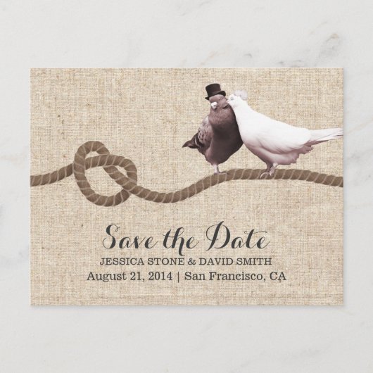Vintage Liebesvögel & Twine Knoten Save the Date Ankündigungspostkarte (Vorderseite)