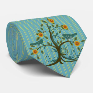 Vintage Liebesvögel Wirbel Baum Streifen Hochzeit Krawatte