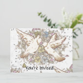 Vintage Liebesvögel, zwei weiße Tauben Blüte Einladung (Stehend Vorderseite)