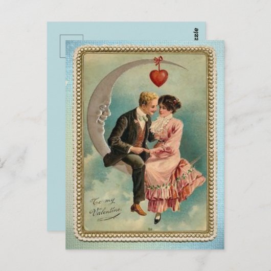 Vintage Liebhaber am Mondvalentinstag Postkarte (Vorne/Hinten)