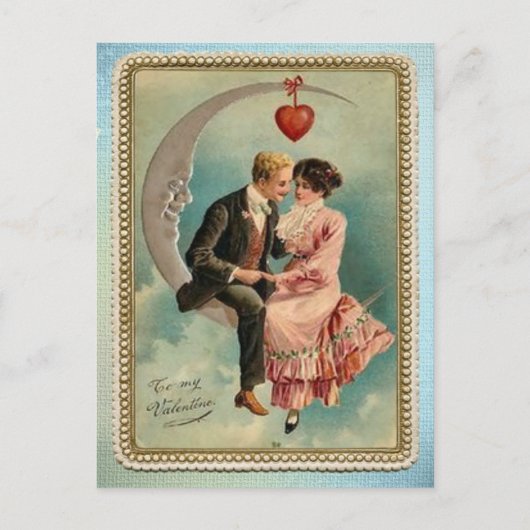 Vintage Liebhaber am Mondvalentinstag Postkarte (Vorderseite)