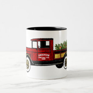 Vintage-Lieferwagen auf Ihrer Weihnachtsbaumfarm Zweifarbige Tasse