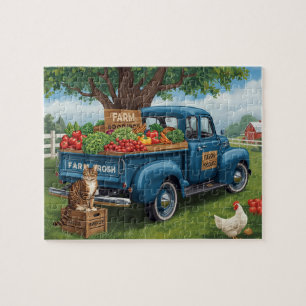 Vintage-Lieferwagen-Bauernhof-Produkt-Kunst Puzzle