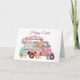 Vintage-Lieferwagen mit Osterblumen und -eiern Karte