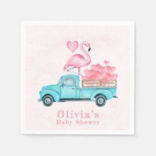 Vintage-Lieferwagen Rosa Flamingo-Herzen Baby-Part Serviette