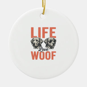 Vintage Life Love Woof Hund Grafikdesign_1 Keramik Ornament