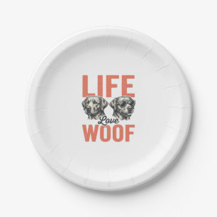 Vintage Life Love Woof Hund Grafikdesign_1 Pappteller