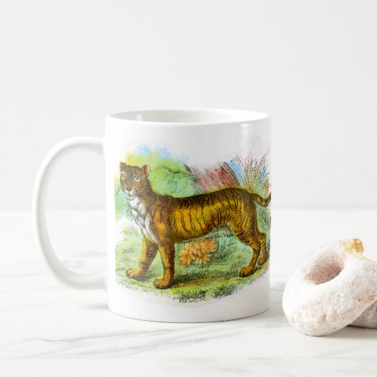 Vintage Liger- oder Löwenziger-Tierdarstellung Kaffeetasse (Mit Donut)