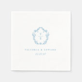 Vintage Light Blue Crest Monogram Wedding Serviette (Vorderseite)