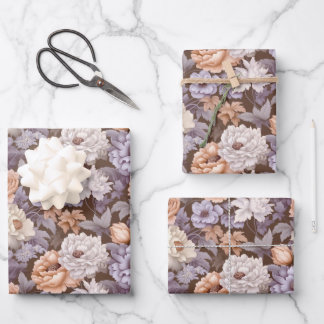 Vintage, lila beige taube Blume Geschenkpapier Set