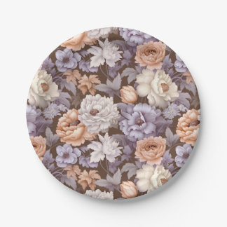 Vintage, lila beige taube Blume Pappteller