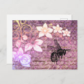 Vintage Lila Biene Postkarte (Vorne/Hinten)