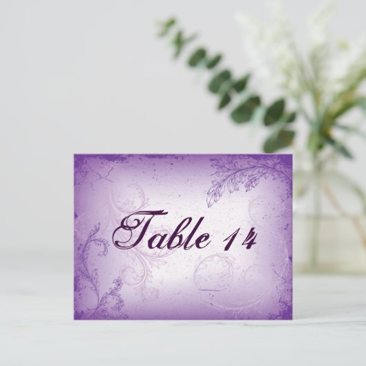 Vintage lila BlätterblattTischnummer Postkarte (Stehend Vorderseite)