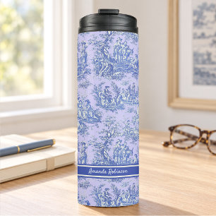 Vintage Lila Blaues Französisches Toile de Jouy Mu Thermosbecher