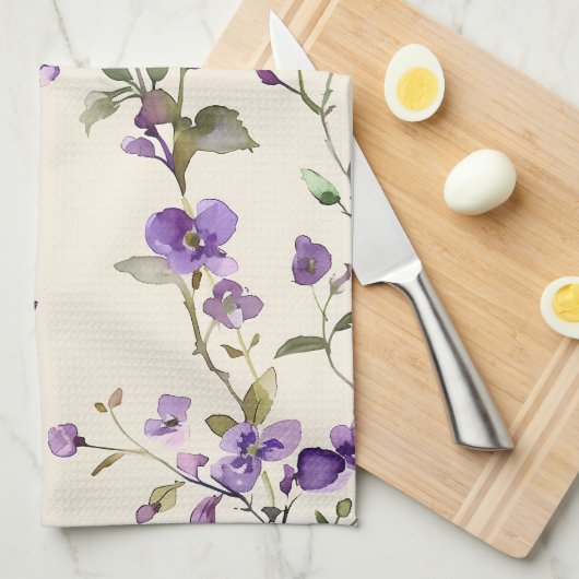 Vintage lila Blume Geschirrtuch (Viertel Falte)