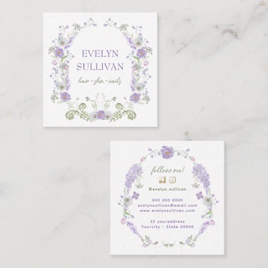 Vintage lila Blume rahmen Visitenkarte (Vorne/Hinten)
