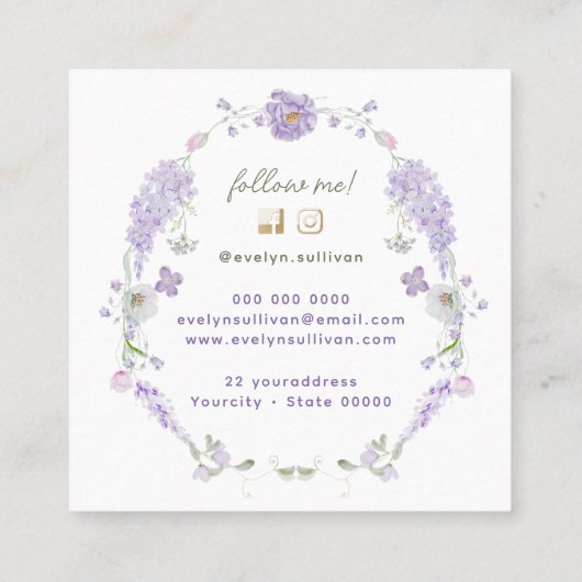 Vintage lila Blume rahmen Visitenkarte (Rückseite)