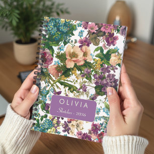 Vintage-lila-Blumen-Monogramm-Muster Notizblock