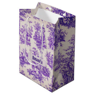 Vintage Lila Blumen Toile de Jouy Monogramm Mittlere Geschenktüte