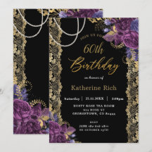 Vintage Lila Blumenantik Gold Spitzen Geburtstag I