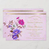 Vintage Lila Blumenfeier 50. Geburtstagsparty Einladung (Vorne/Hinten)