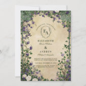 Vintage Lila Blumenhochzeit Einladung (Vorderseite)