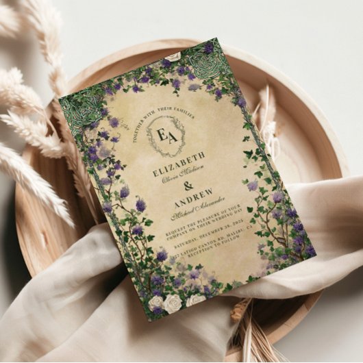 Vintage Lila Blumenhochzeit Einladung