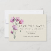 Vintage Lila Blumenhochzeit Save The Date (Vorderseite)