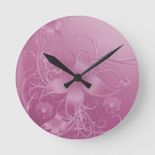 Vintage lila Blumenkunst-Uhr Runde Wanduhr