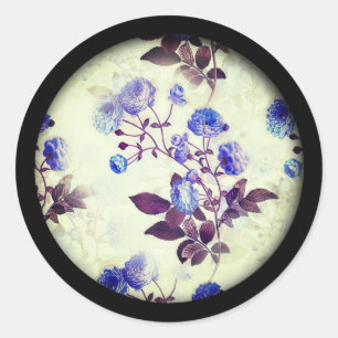 Vintage-Lila-Blumenmuster auf Grün Runder Aufkleber