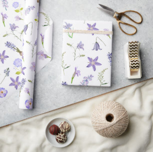 Vintage Lila Blüten Floral Grüne Blätter Boho   Geschenkpapier