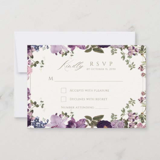Vintage Lila botanische Hochzeitskarte RSVP Karte (Vorderseite)